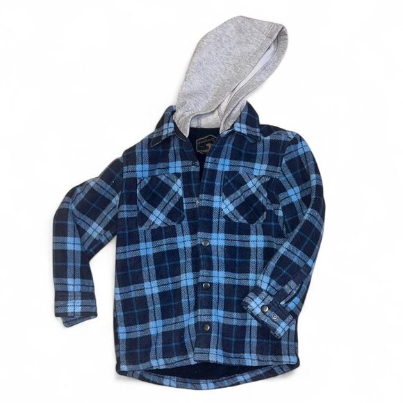 Kids Fleece Blue Plaid Hooded Jacket - Picture 1 of 3